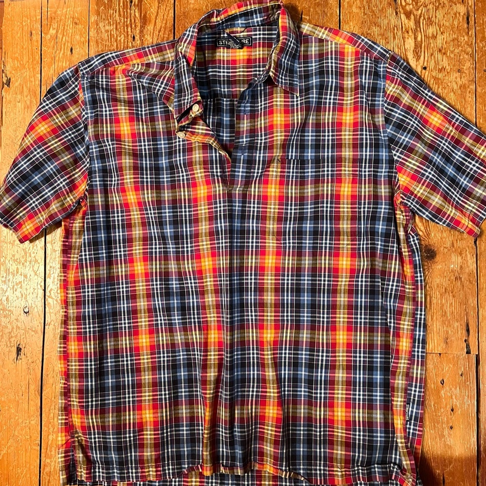 Structure Short-Sleeve Plaid Button-Down Shirt - Red, Navy & Yellow